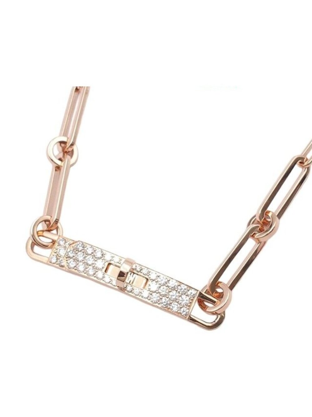 Hermes Kelly Chaine Double PM Pink Gold 18K Diamond Choker Bracelet Necklace